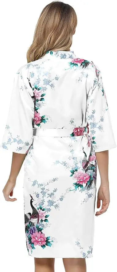 Floral Satin Kimono Robe and Nightgown Bathrobe Set