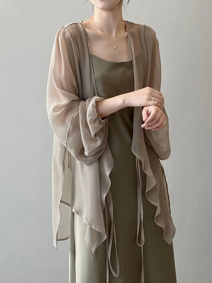 Loose Long Sleeve Open Stitch Korean Chiffon blouse