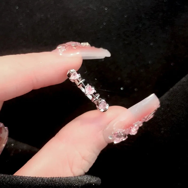 Romantic Lovely Pink Bowknot with Micro Bow Tie Zircon Rings