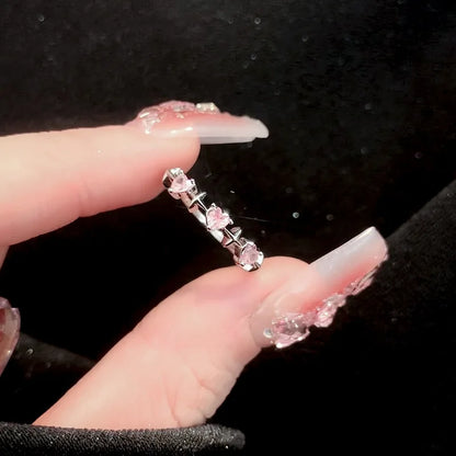 Romantic Lovely Pink Bowknot with Micro Bow Tie Zircon Rings