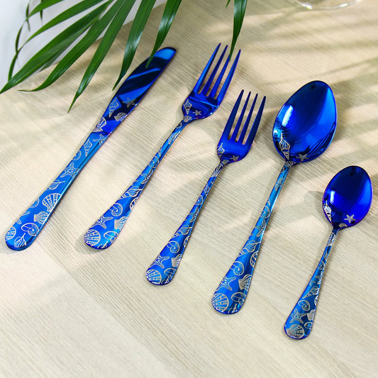 Blue Flatware Stainless Steel Cutlery Tableware Knives Forks Spoons Set