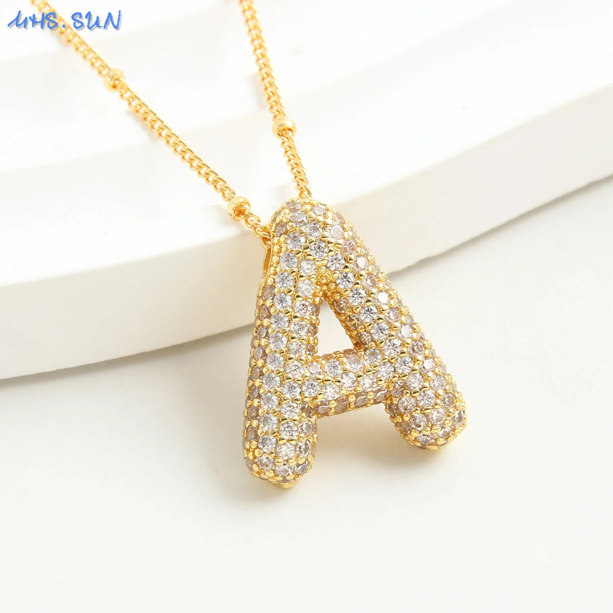 26 Letter Copper Zircon Bubble Initial Chunky Necklace