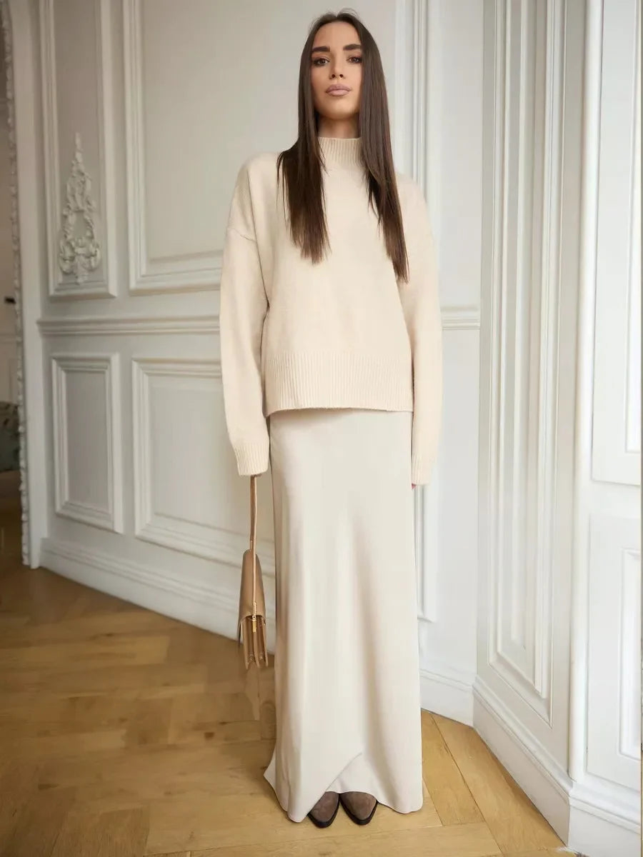 Faldas largas informales de satén de talle alto