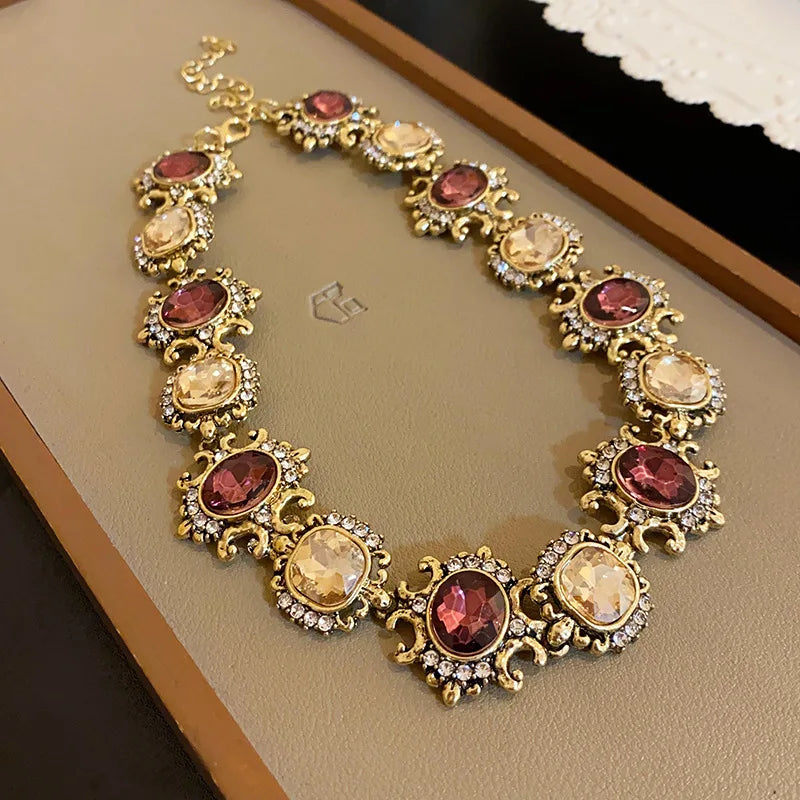 Purple Rhinestone Necklace Jewelry Sets