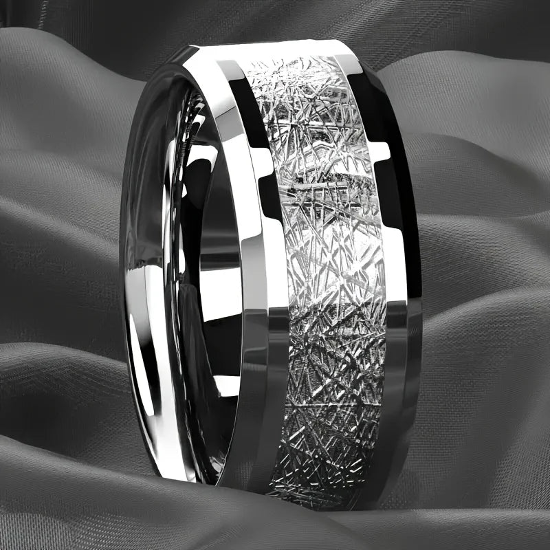 8mm Stainless Steel Ring Inlaid with Blue Pattern Drip Polishing Rings