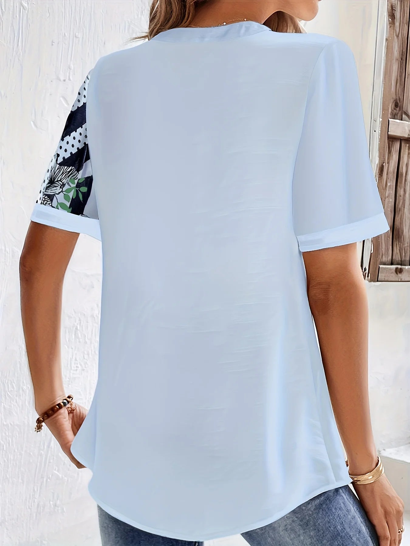 Casual Round Collar Half Sleeve Blouse