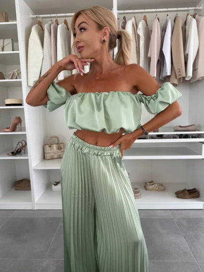 Elegant strapless casual pants Set