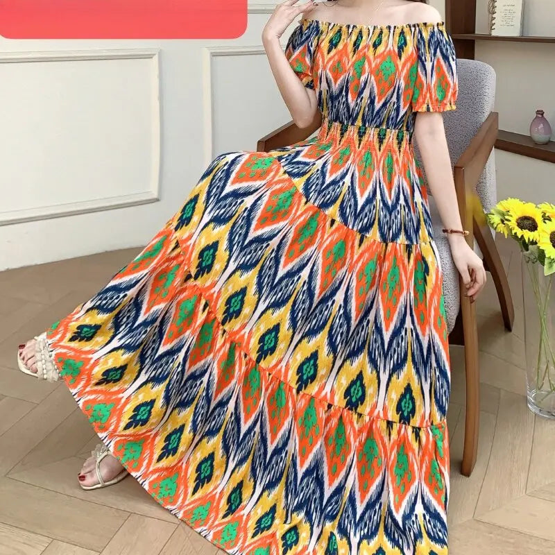 Long Maxi Bohemian Korean Style Floral Vintage Slim Dress Boho
