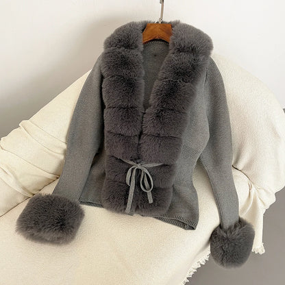 Fur Cardigan Detachable Collar Jacket Faux Fur Coat