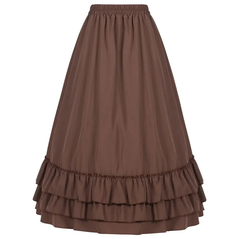 Brown Ruffled High Waisted Long Victorian Skirt