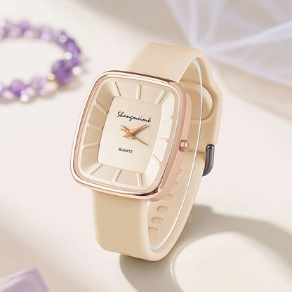 Square Quartz Elegant Silicone Band Wristwatch