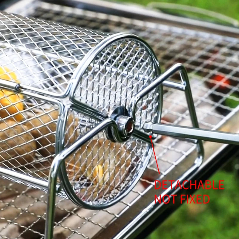Stainless Steel Rolling BBQ Grill Mesh Basket Grill Rotisserie