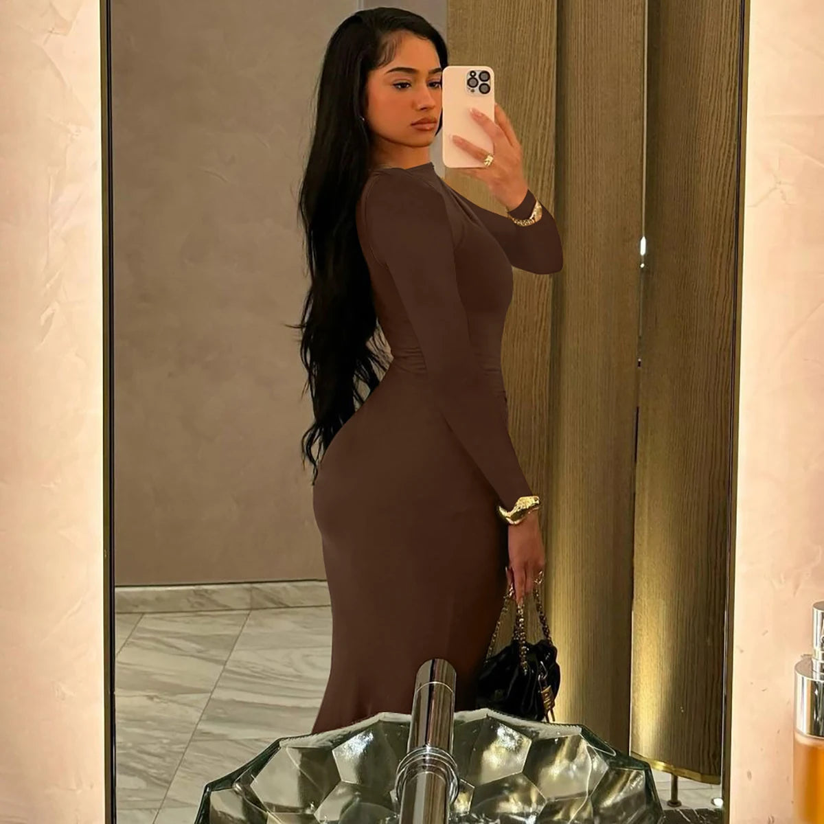 Long Sleeve Draped Sexy Maxi Prom Dress