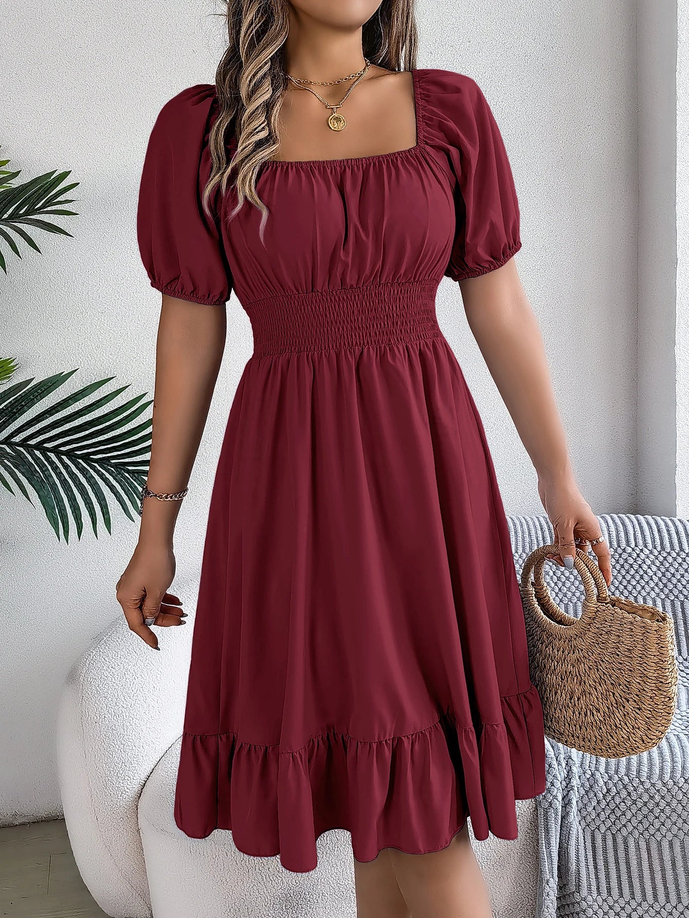 Puff Sleeve Square Neck Dress