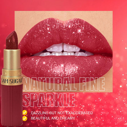 Pearlescent Pink Glitter Metallic Waterproof  Diamond Lipstick