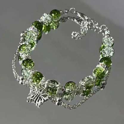 Fairy Butterfly Green Bead Tassels Chain Bracelet