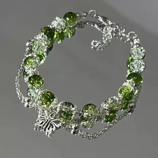 Fairy Butterfly Green Bead Tassels Chain Bracelet