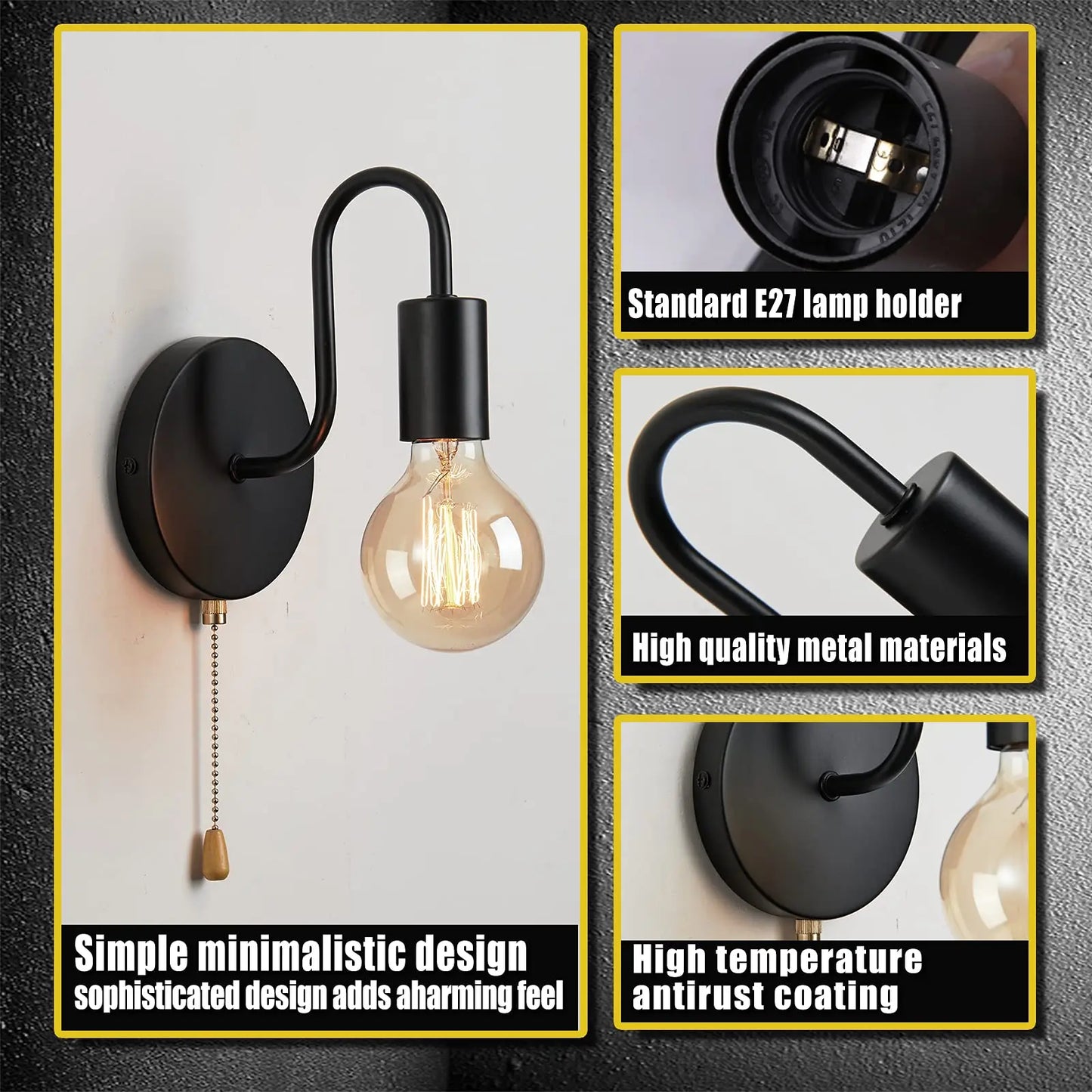 Nordic Industrial Wall Lamp Iron Black E27 Indoor Lighting