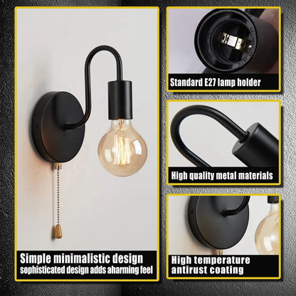 Nordic Industrial Wall Lamp Iron Black E27 Indoor Lighting