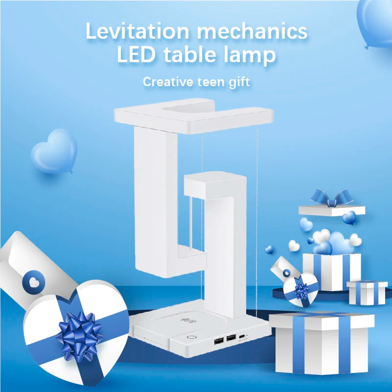 LED Night Lamp Creativity Physics Balance Suspension Table Desk Lamp Wireless Charger