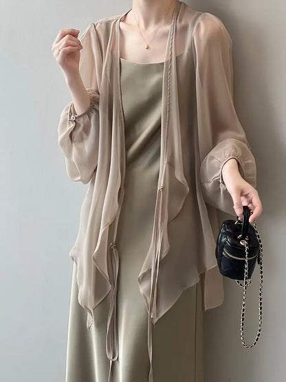 Loose Long Sleeve Open Stitch Korean Chiffon blouse