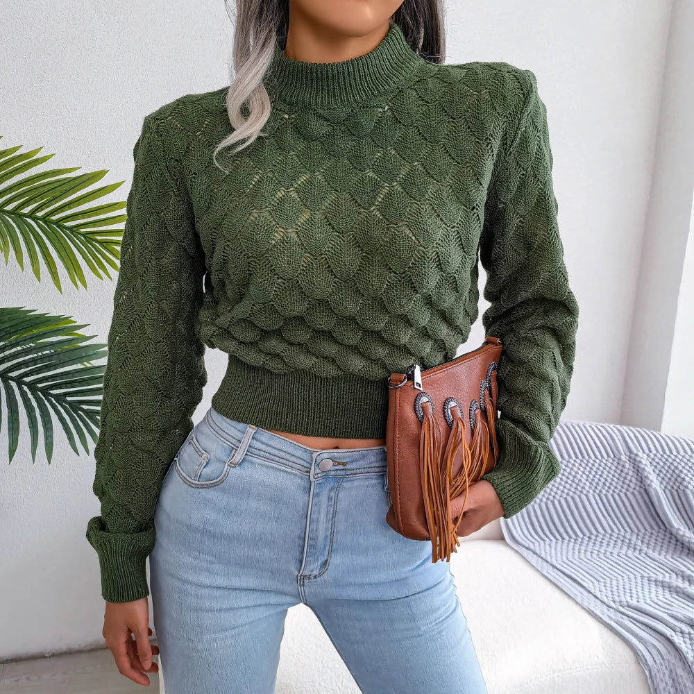 Casual Hollow Out Long Sleeve Knitted Pullovers and Sweaters