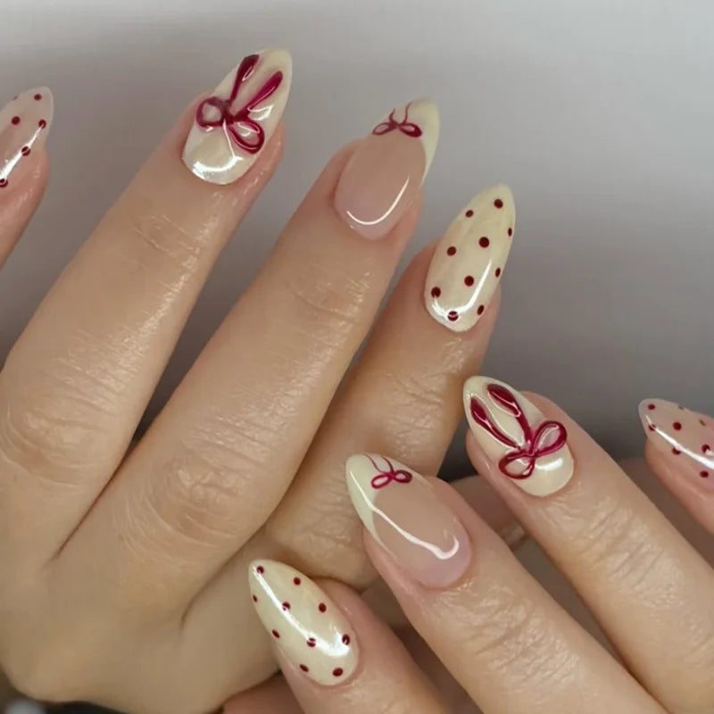 24pcs French Fake Nails Finished Almond Nails Sets