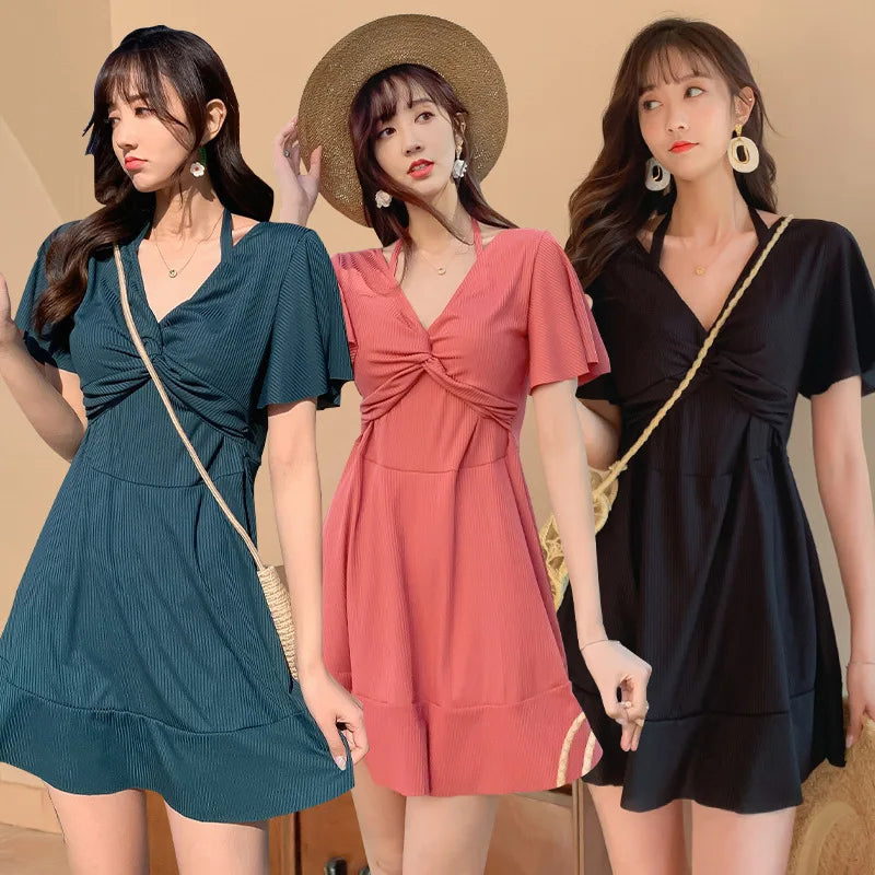 Split swimsuit plus size loose belly covering slimming Dress