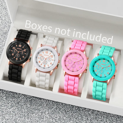 DANA 4PCS Silicone Analog Quartz Watch Set