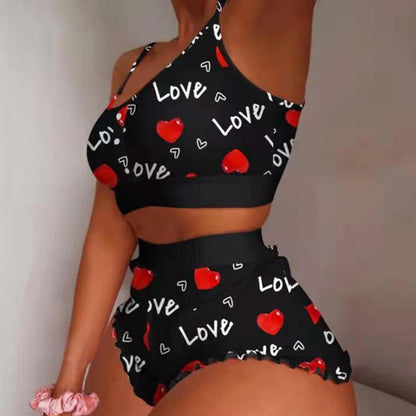 Swimsuit Strawberry Print Lace Sling Pajamas Set