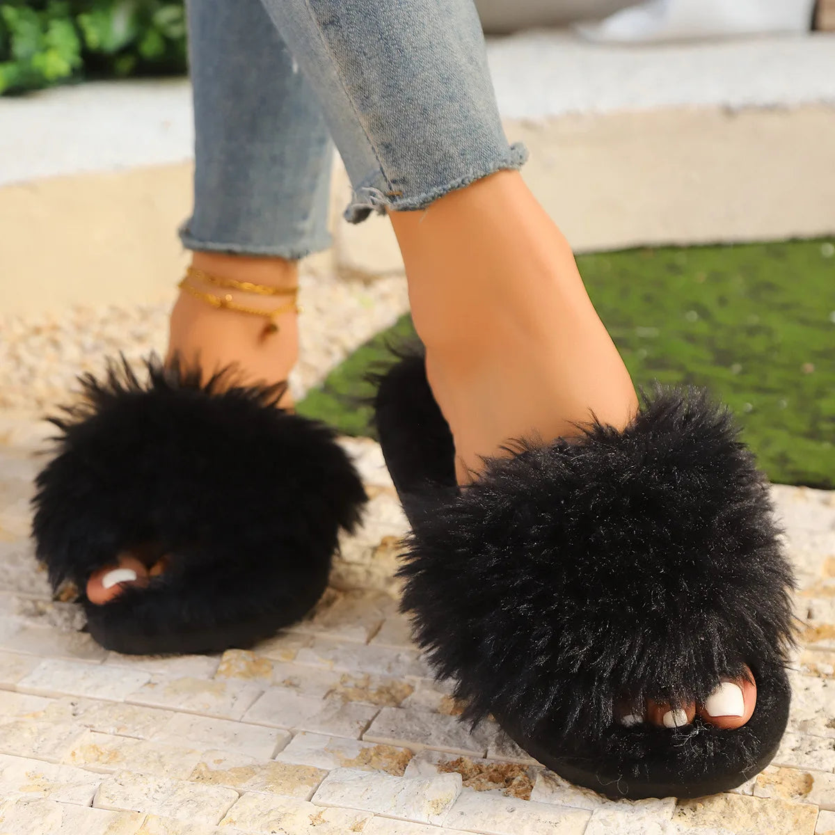 Cross Band Fur Fluffy Slipper