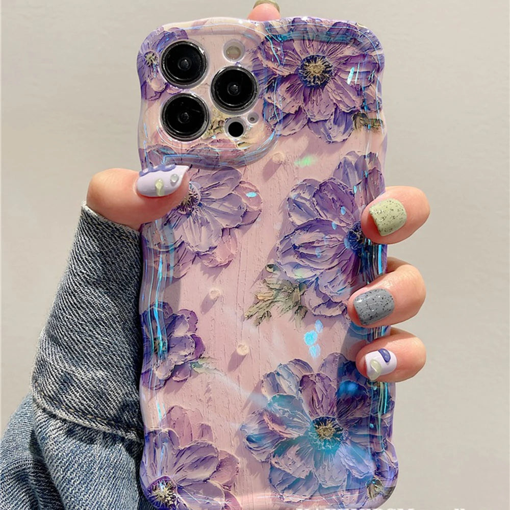 Retro Oil Painting Phone Case For iPhone ProMax Flower Print Silicone Cover