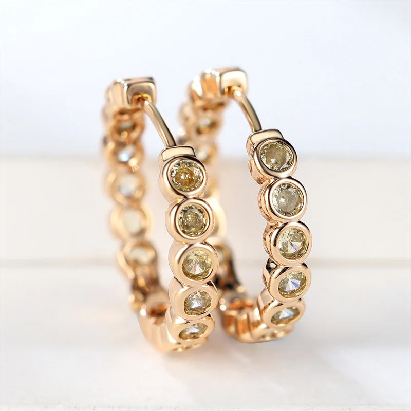 Luxury Cute Small Black Round Hoop Zircon Stone Earrings