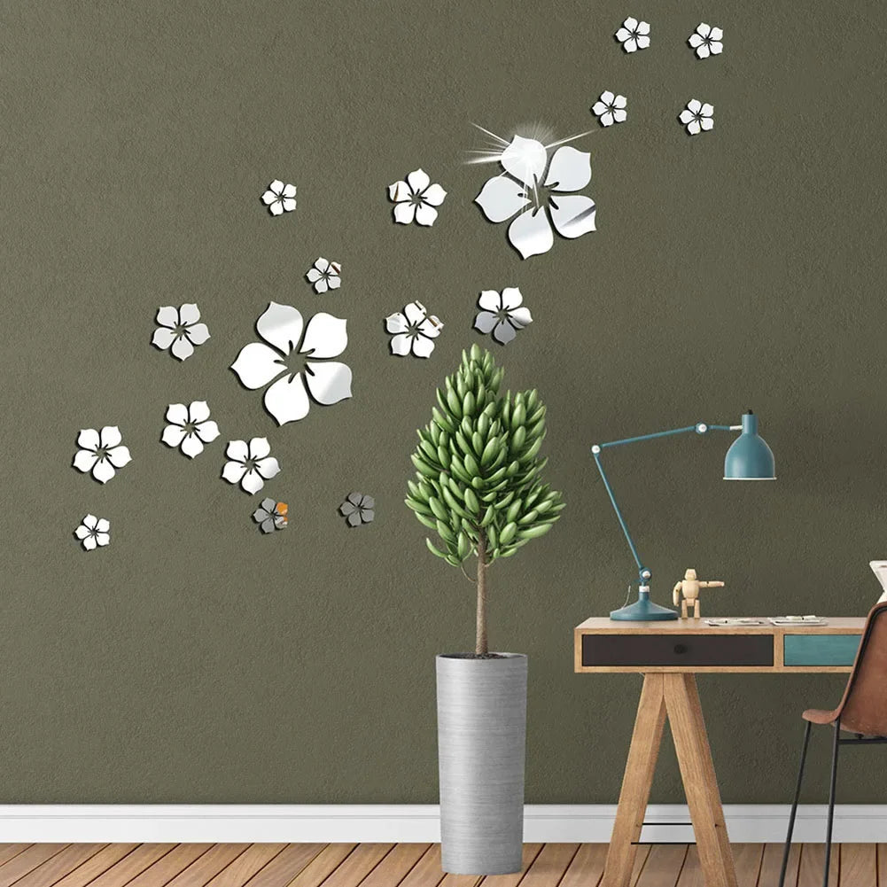 18Pcs 3D Flower Mirror Wall Stickers Home Decoration