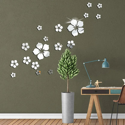 18Pcs 3D Flower Mirror Wall Stickers Home Decoration