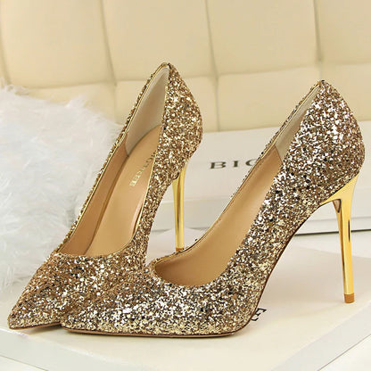 High Heels Pumps Glitter Gold Silver Shoes
