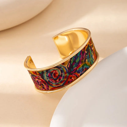 Graffiti Art Adjustable Bangle Gold Stainless Steel Bracelet