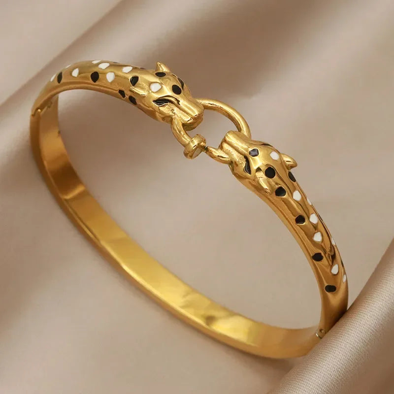 Stainless Steel Metal Crystal Leopard Bangles bracelets