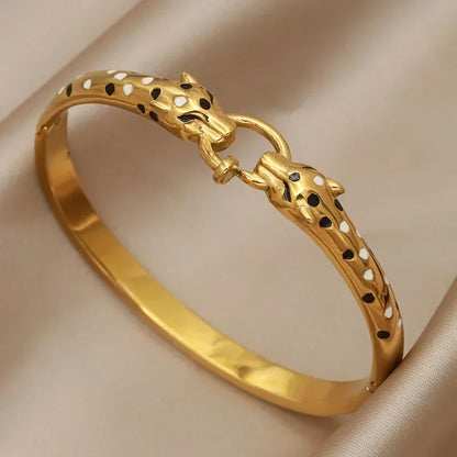 Stainless Steel Metal Crystal Leopard Bangles bracelets