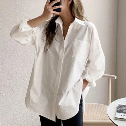 Office Elegant Loose Cotton Long Sleeve Shirt