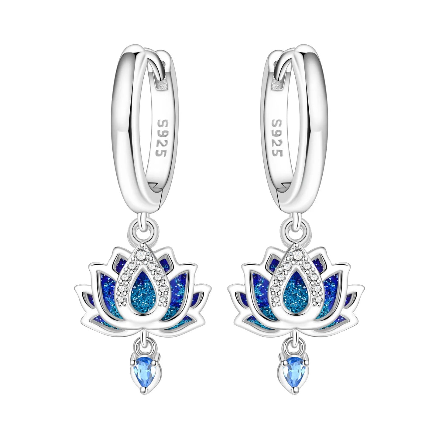 Orstarry Original 925 Sterling Silver Blue Iris Flower Earrings