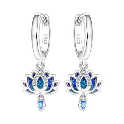 Orstarry Original 925 Sterling Silver Blue Iris Flower Earrings