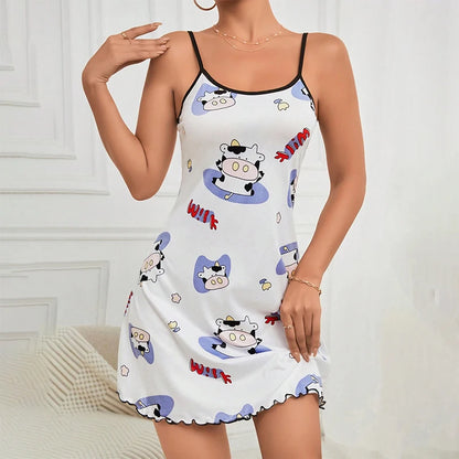 Polka Dot Nightdress Short Sleeve Sleep Dress