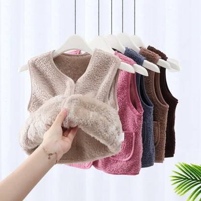 Baby Lamb Wool Warm Waistcoat Plush Vest Single Breasted Double Layer Warm Coat