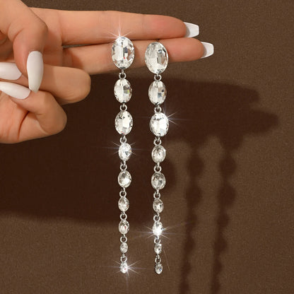 Tassel light luxury rhinestone long earrings