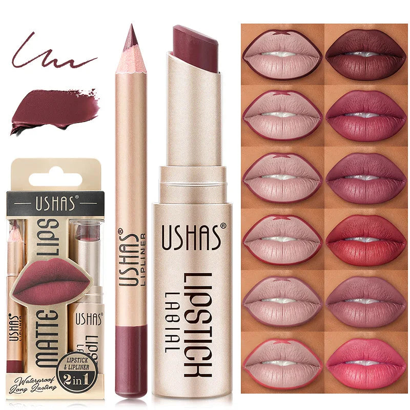 12 Color Lip Liner + LIPSTICK Set Matte Lipstick