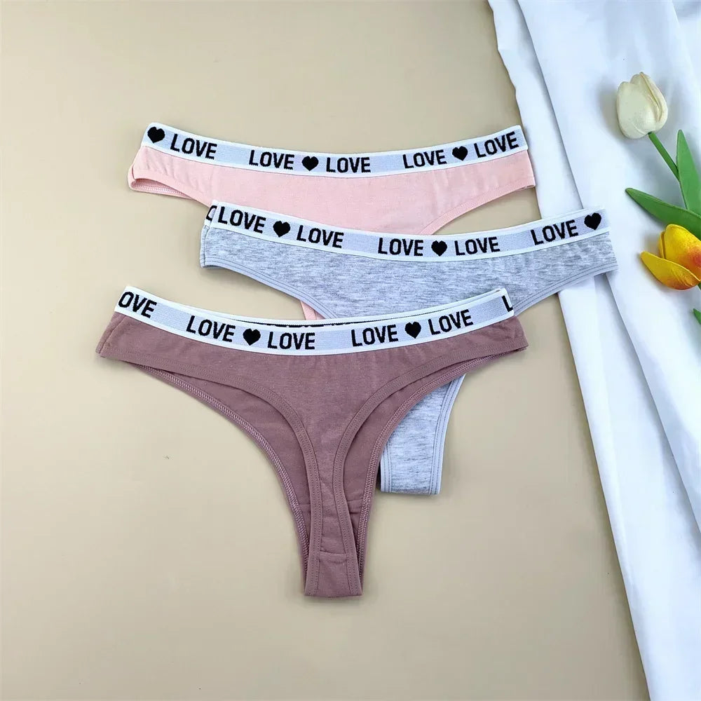 3Pcs "Love" Letters Cotton Sexy G-string