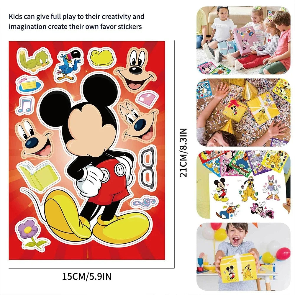 12Sheets Disney Make a Face Puzzle Stickers Mickey Mouse Donald Duck Kids Sticker