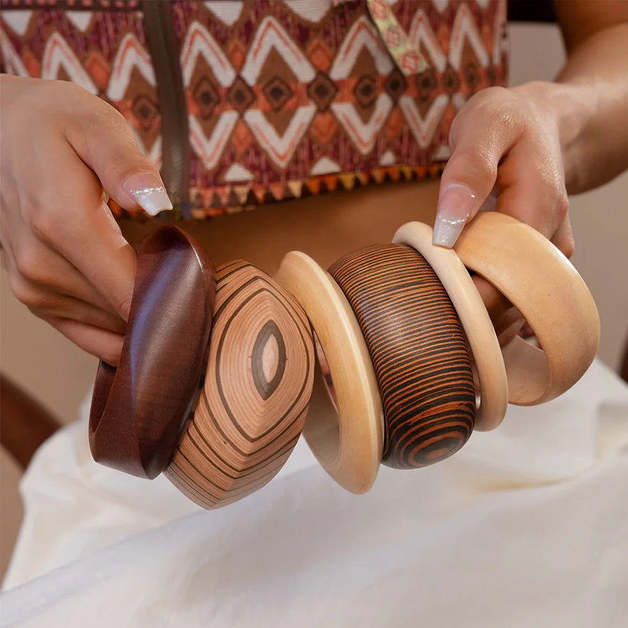 Hip Hop Khaki Brown Wood Wide Bangles