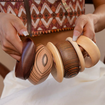 Hip Hop Khaki Brown Wood Wide Bangles